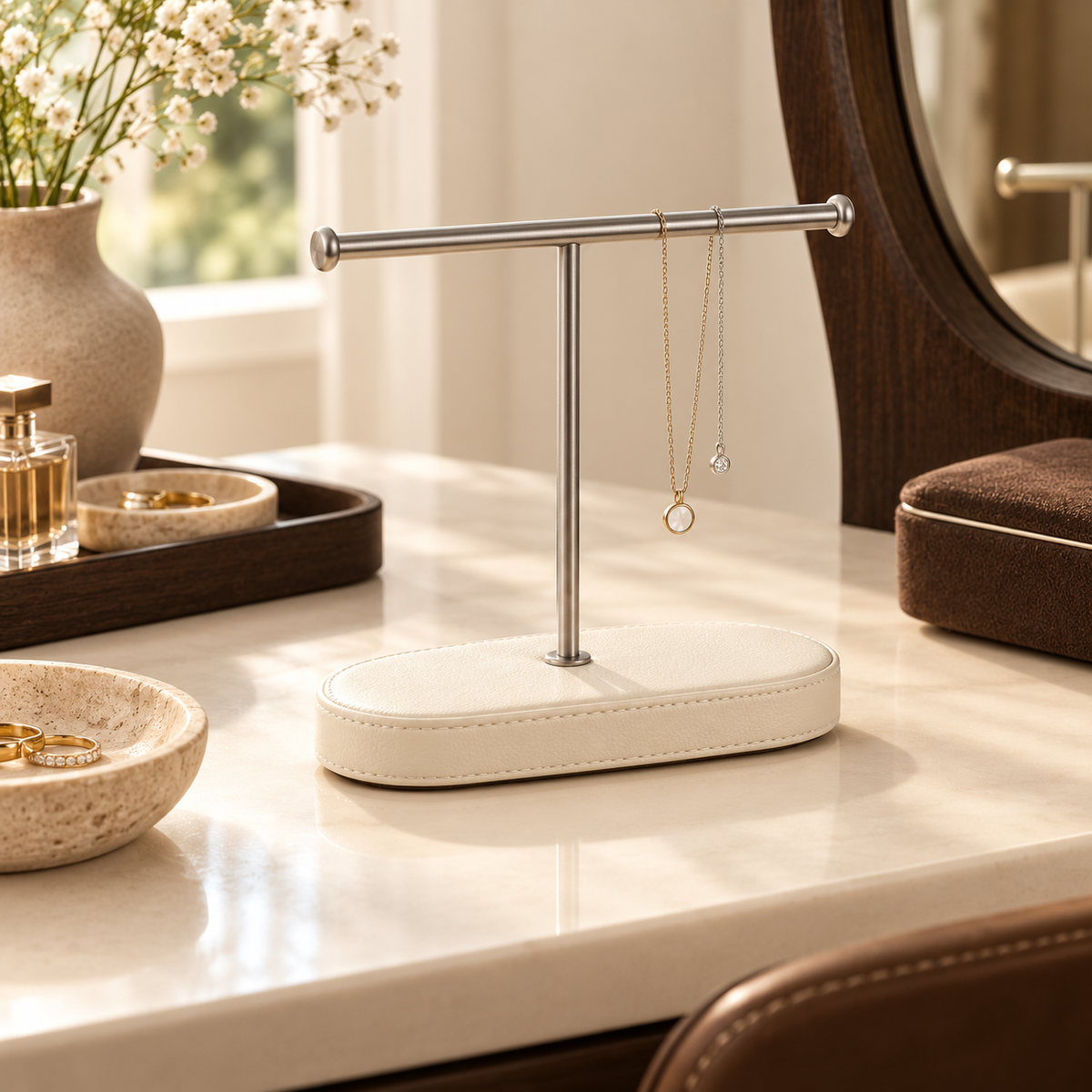 OZELV Necklace Stand — styled setting