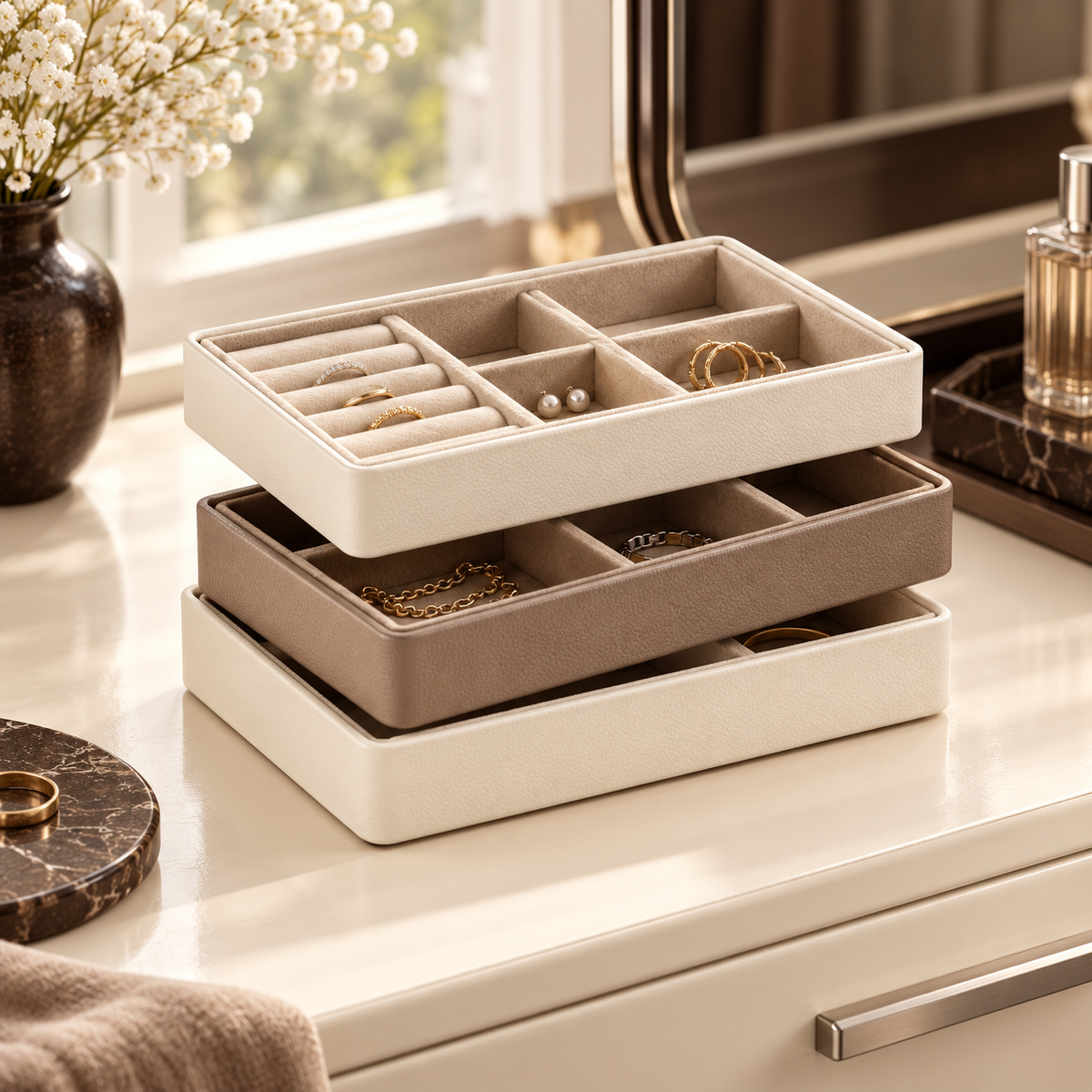 OZELV Stacking Organizer — styled setting
