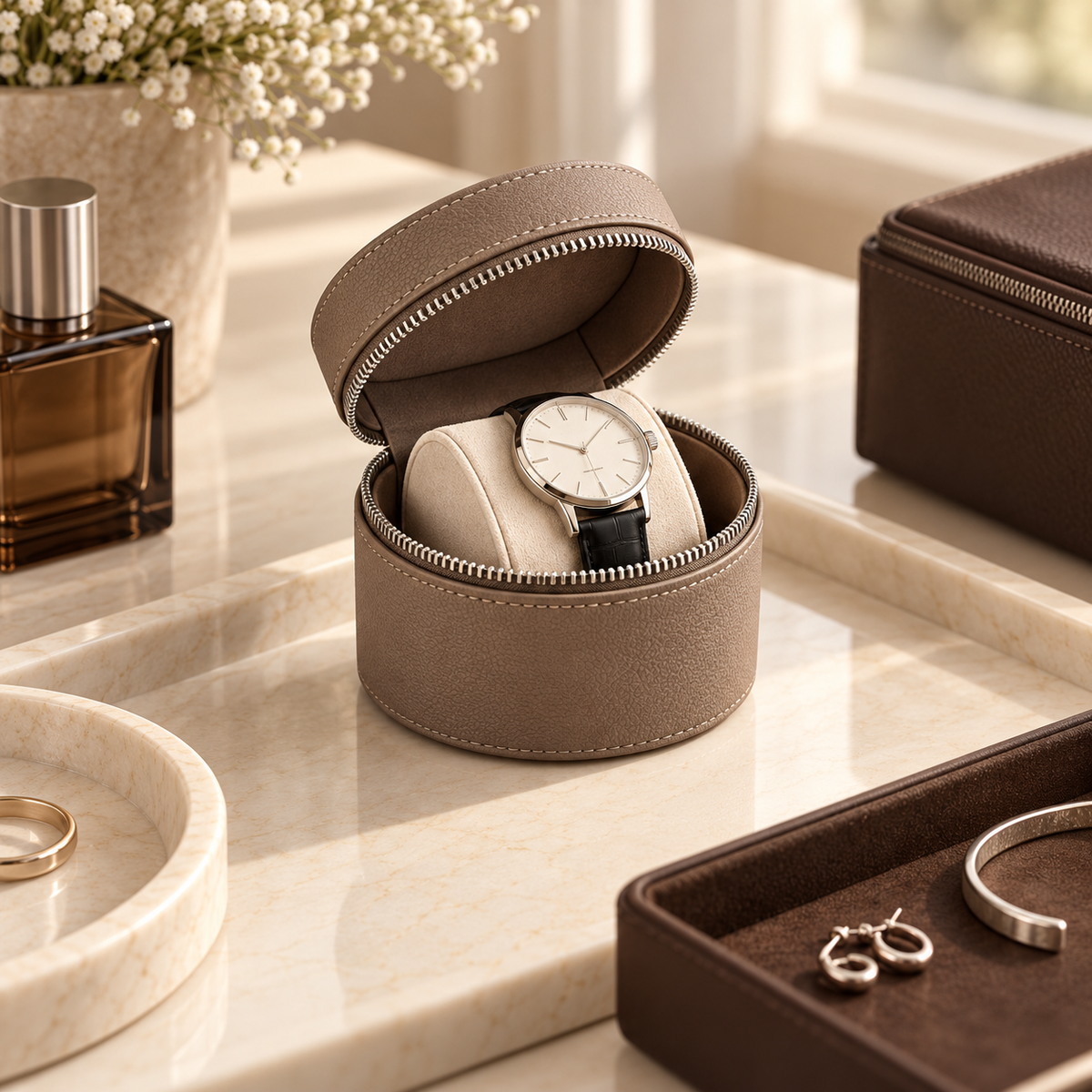 OZELV Travel Watch Pouch — styled setting